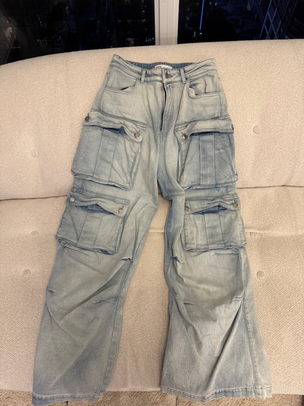Light Wash Multi-Pocket Cargo Jeans